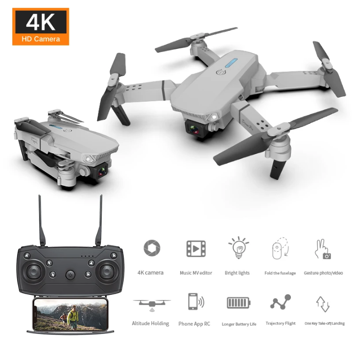 E88 4k UHD Mini caméra volante WiFi GPS Transmission en temps réel FPV Suivez-moi Rc Télécommande Quadcopter Drone pour enfants