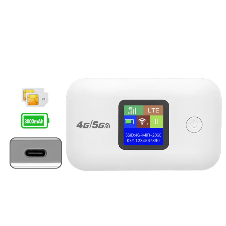 `Routeur WiFi 4G LTE Portable MiFi - Box Internet Sans Fil avec Écran LCD - Batterie 3000mAh - 10 Appareils - Noir/Blanc`
