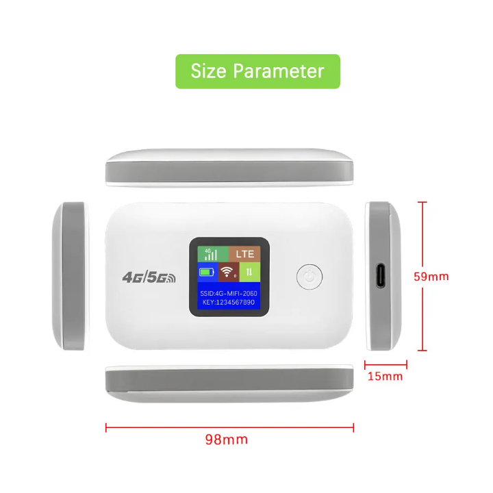 `Routeur WiFi 4G LTE Portable MiFi - Box Internet Sans Fil avec Écran LCD - Batterie 3000mAh - 10 Appareils - Noir/Blanc`