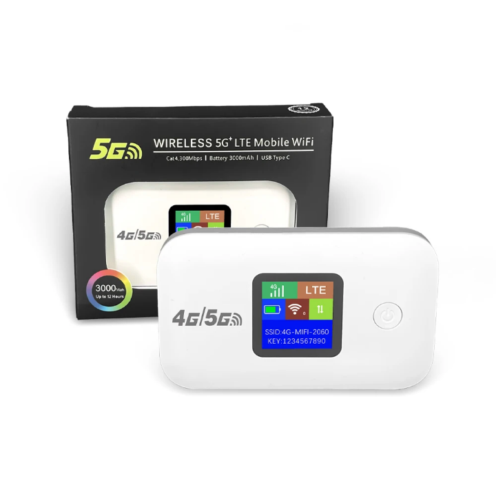 `Routeur WiFi 4G LTE Portable MiFi - Box Internet Sans Fil avec Écran LCD - Batterie 3000mAh - 10 Appareils - Noir/Blanc`