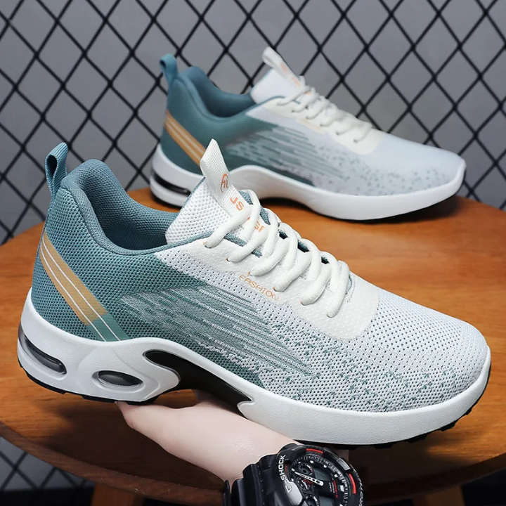 Sneakers Homme Respirantes Blanc & Vert – Chaussures Sport Casual Ultra Confortables