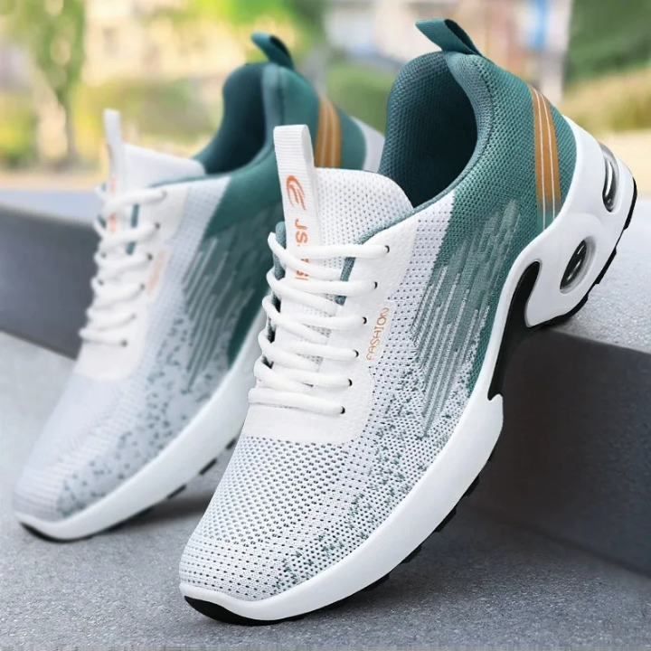 Sneakers Homme Respirantes Blanc & Vert – Chaussures Sport Casual Ultra Confortables
