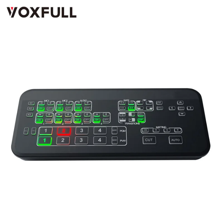 Mélangeur Vidéo Live 4 Entrées VOXFULL - Contrôleur Switcher HDMI/SDI pour Streaming YouTube, Facebook, église, diffusion en direct sur OBS et d'autres logiciels