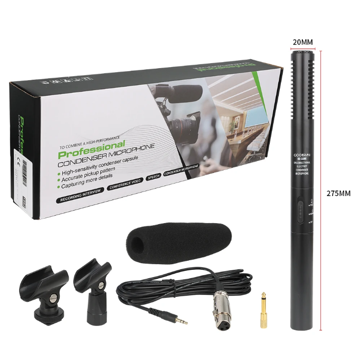 Microphone à Condensateur professionnel 320E Directivité Cardioïde connecteur XLR Métal, pour caméra youtube, interview, vidéo