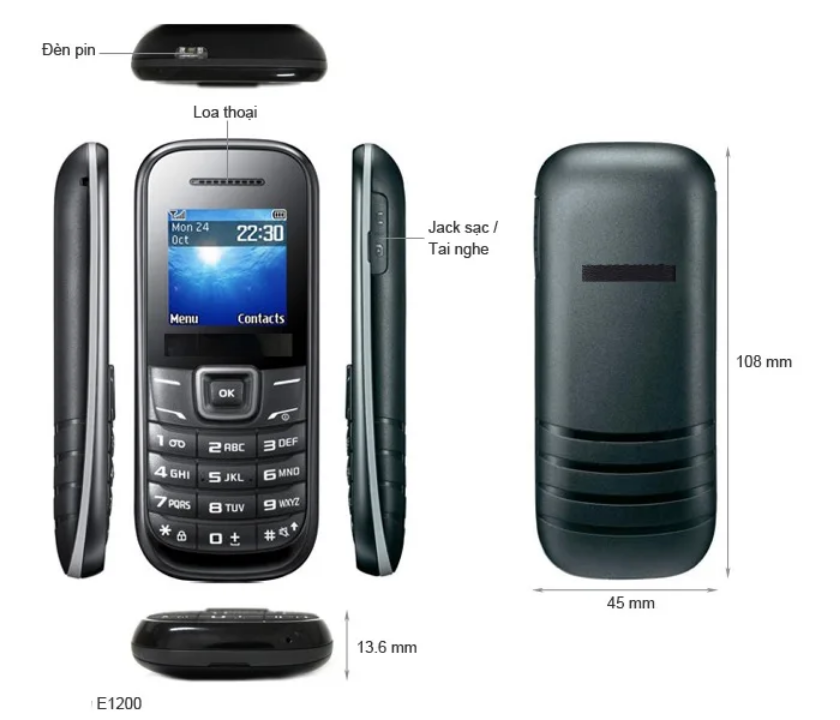 Téléphone Portable Simple E1200 à Prix Usine avec Écran Couleur TFT 1,52 Pouce, Autonomie de 15 Jours en Veille, Réseaux GSM 2G 3G