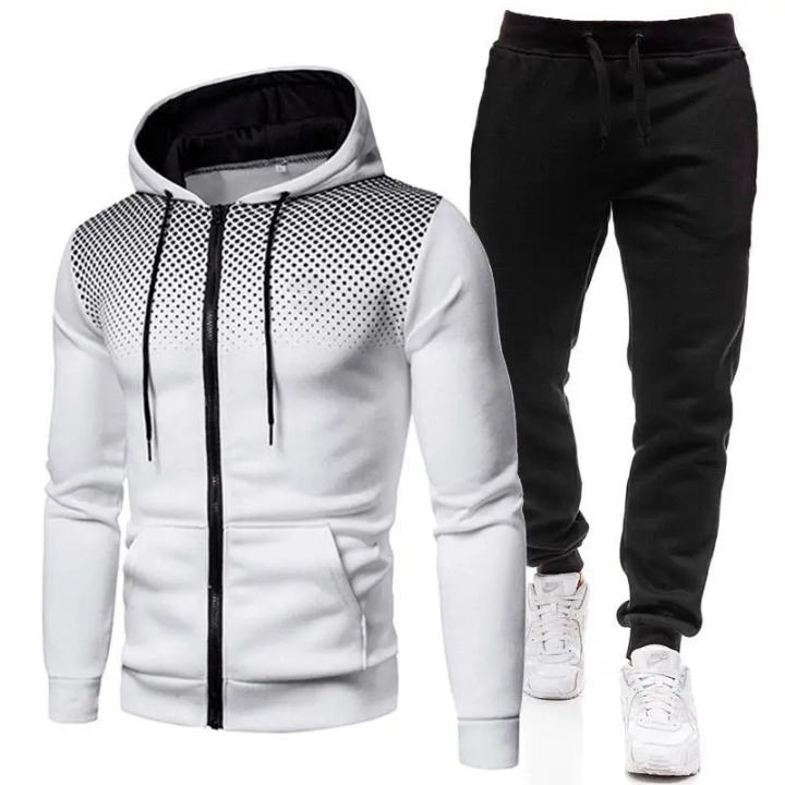 Ensemble Survêtement Homme Zippé - Sweat à Capuche Dégradé + Jogger Noir 2 Pièces