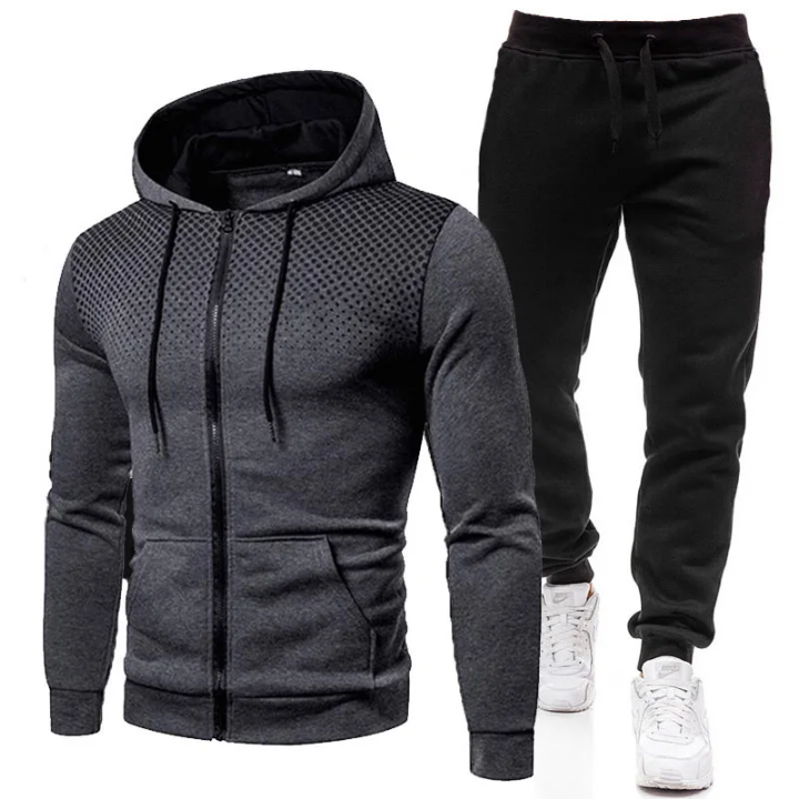 Ensemble Survêtement Homme Zippé - Sweat à Capuche Dégradé + Jogger Noir 2 Pièces