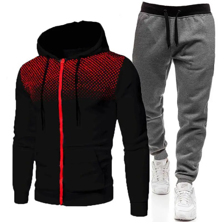 Ensemble Survêtement Homme Zippé - Sweat à Capuche Dégradé + Jogger Noir 2 Pièces