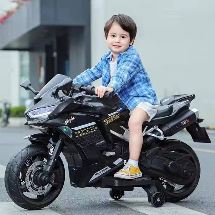 Moto Électrique Enfant Style Sport 12V - Jouet Porteur Rechargeable avec Roues Stabilisatrices de 3-8 Ans