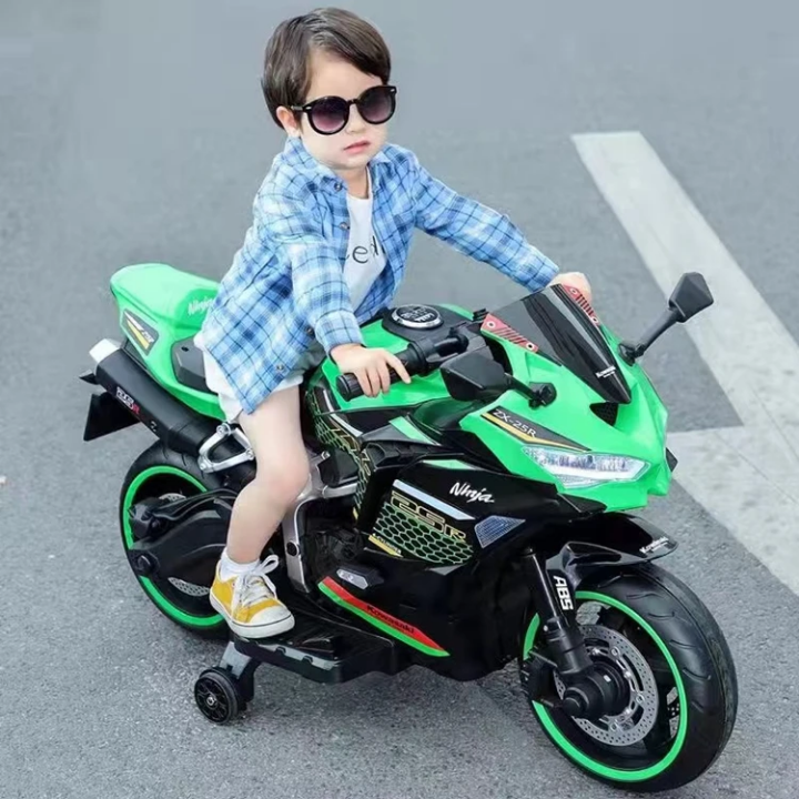 Moto Électrique Enfant Style Sport 12V - Jouet Porteur Rechargeable avec Roues Stabilisatrices de 3-8 Ans