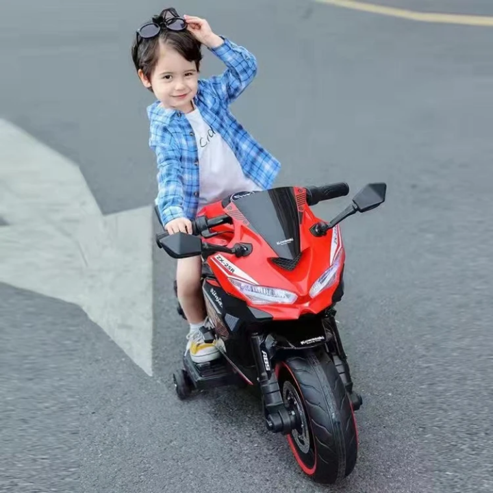 Moto Électrique Enfant Style Sport 12V - Jouet Porteur Rechargeable avec Roues Stabilisatrices de 3-8 Ans