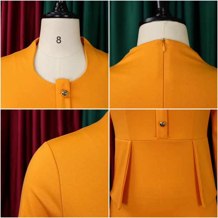 Robe Fourreau Peplum Chic Femme - Coupe Crayon Boutonnée Manches 3/4 - Orange ou Rouge - Tenue Bureau Cérémonie