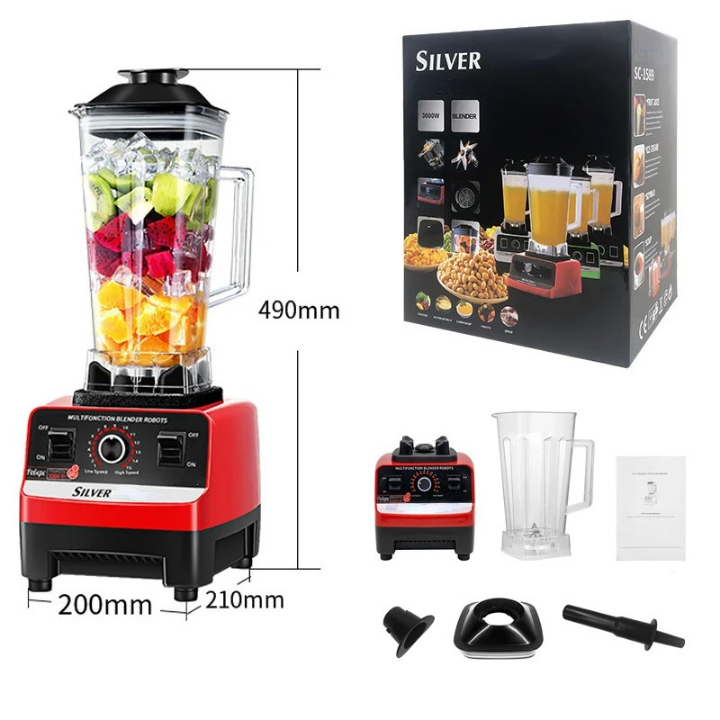 Mixeur Blender Professionnel Silver Crest 2-en-1 4500W – Blender Haute Puissance avec Moulin à Grains et Épices – Grande Capacité – Usage Domestique et Commercial