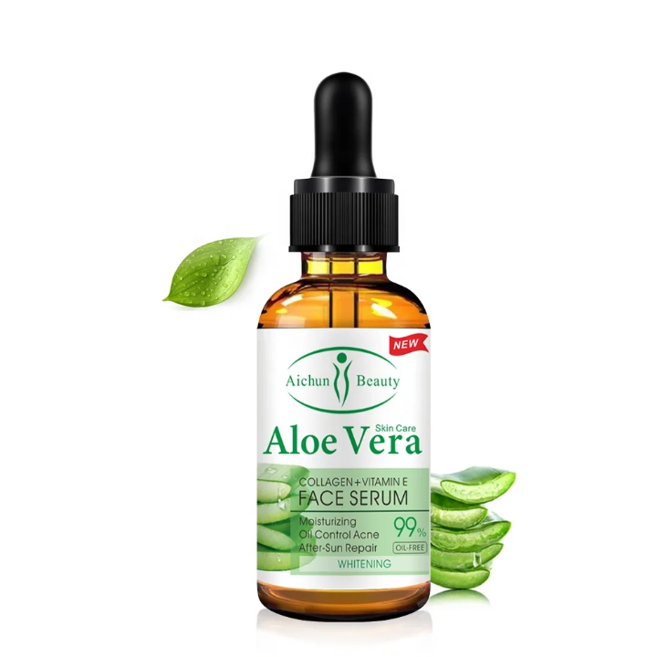 Aichun Beauty Sérum Visage Aloe Vera 99% + Collagène & Vitamine E - Hydratant, Anti-Acné, Éclaircissant, Oil-Free - 30ml - Tous Types de Peau