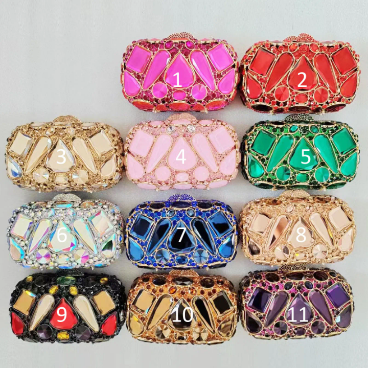 Pochette de Soirée Femme en Cristal - Sac à Main de Mariée, Bal, Gala - 11 Couleurs - Strass Luxe - Fermoir Cliquet