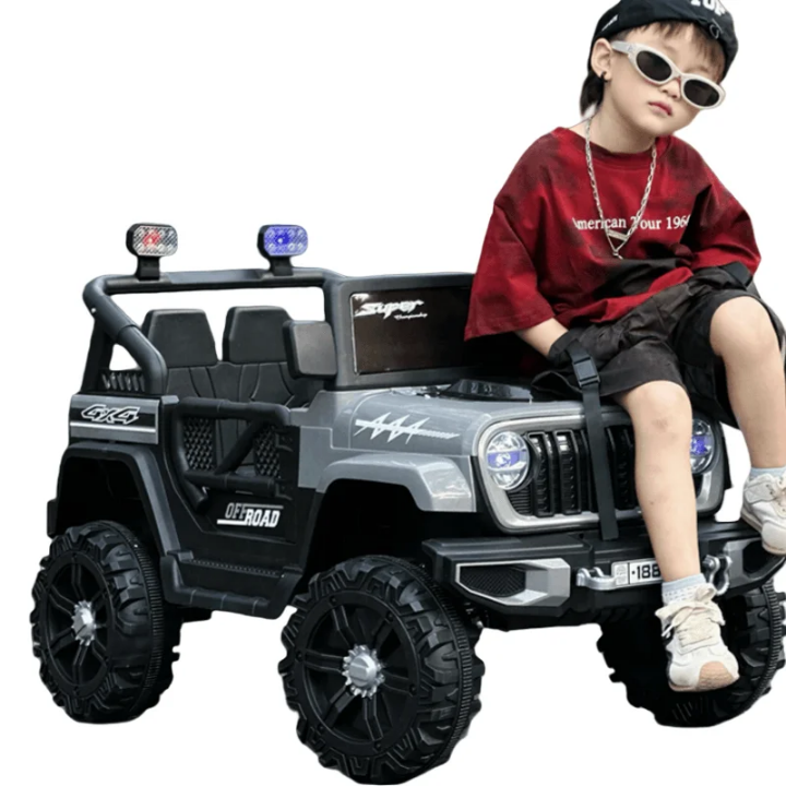 Jeep Électrique Enfant 4x4 - Voiture à Batterie 12V avec Télécommande Parents | Phares LED + Musique + Gyrophare
