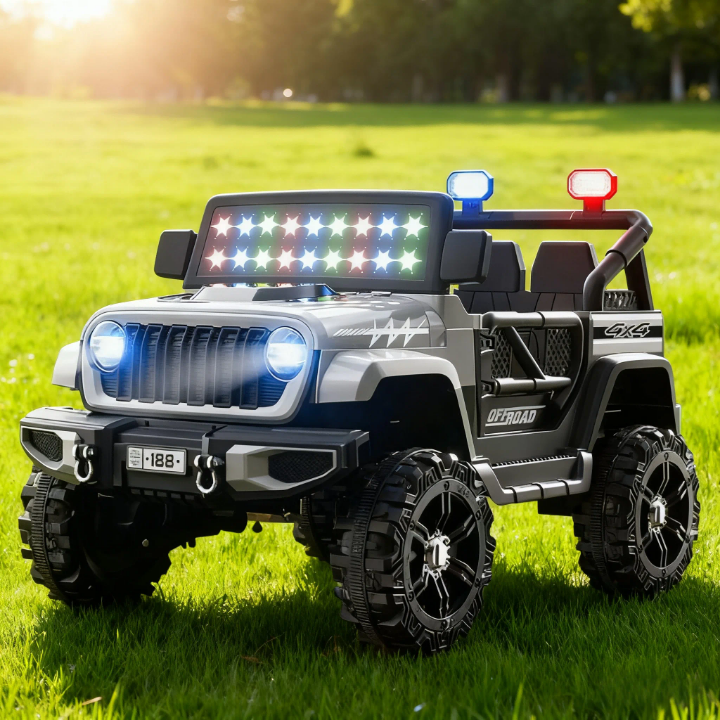 Jeep Électrique Enfant 4x4 - Voiture à Batterie 12V avec Télécommande Parents | Phares LED + Musique + Gyrophare