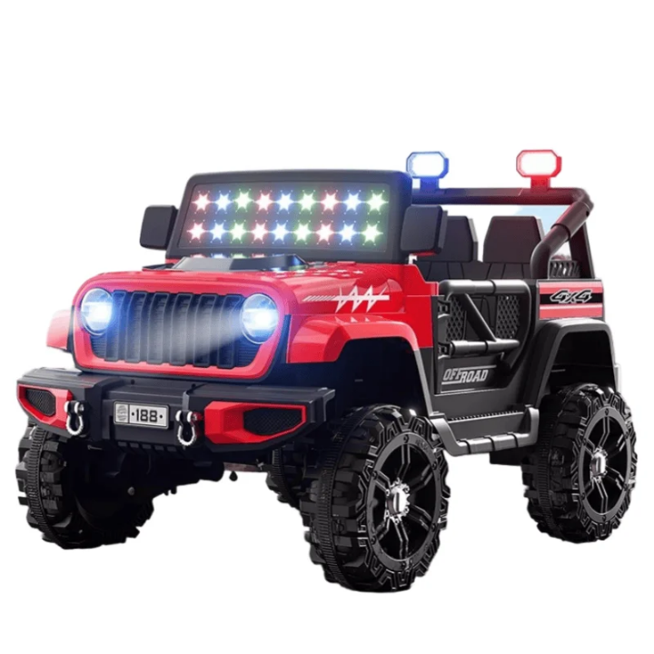 Jeep Électrique Enfant 4x4 - Voiture à Batterie 12V avec Télécommande Parents | Phares LED + Musique + Gyrophare